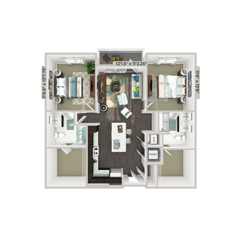 Two bedroom floorplan B1